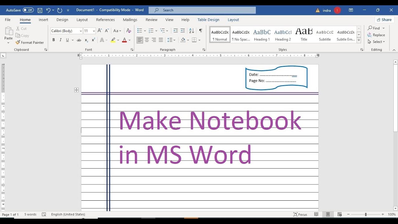 How to make Notebook paper in MS Word