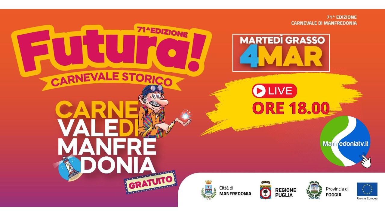 CARNEVALE DI MANFREDONIA: IN DIRETTA DALLE 18.00