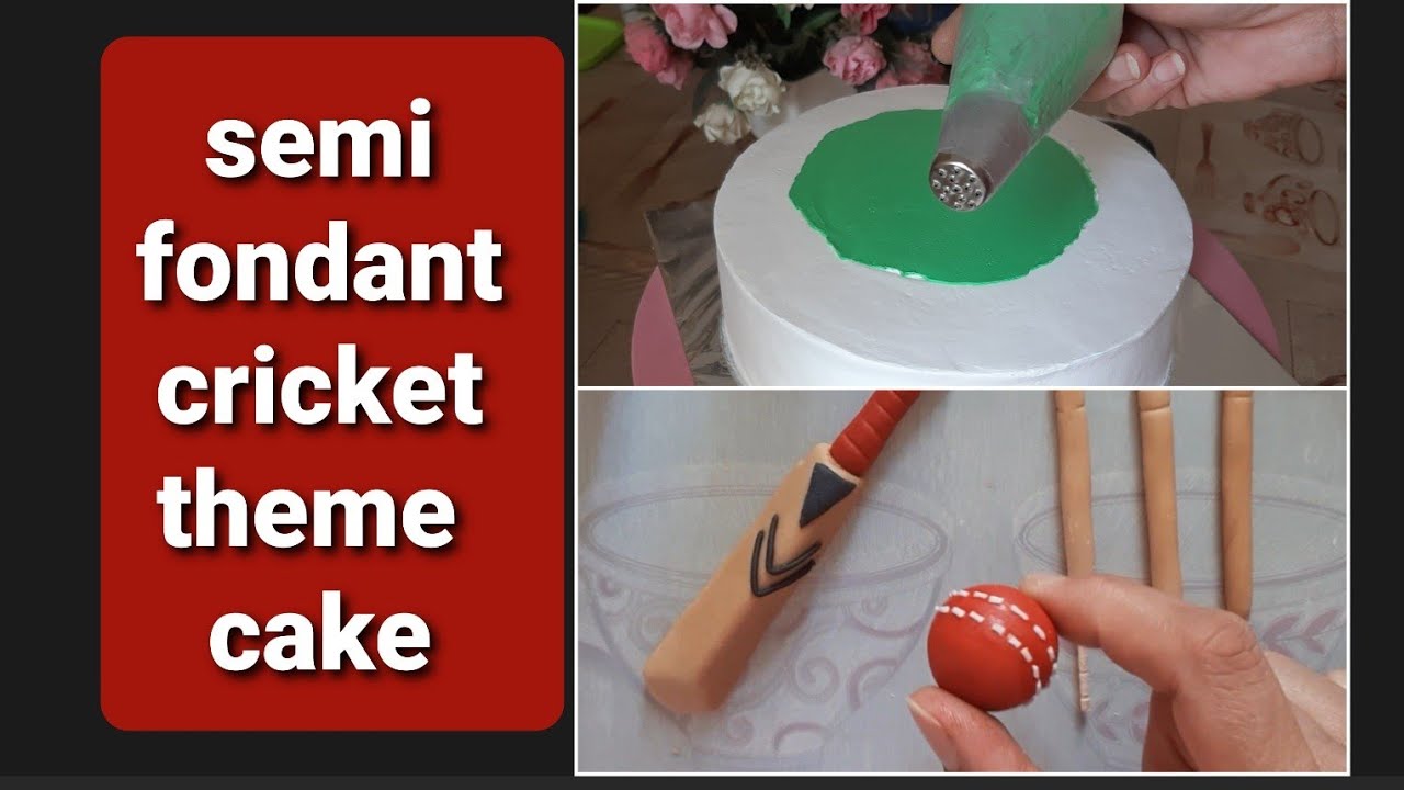 new design semi fondant cricket cake || cricket theme cake || how to make cricket cake