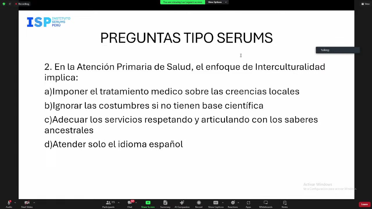 Banco de preguntas Serums MINSA - ENCAPS  2026-1 cuidado integra SALUD PUBLICA BrainMed