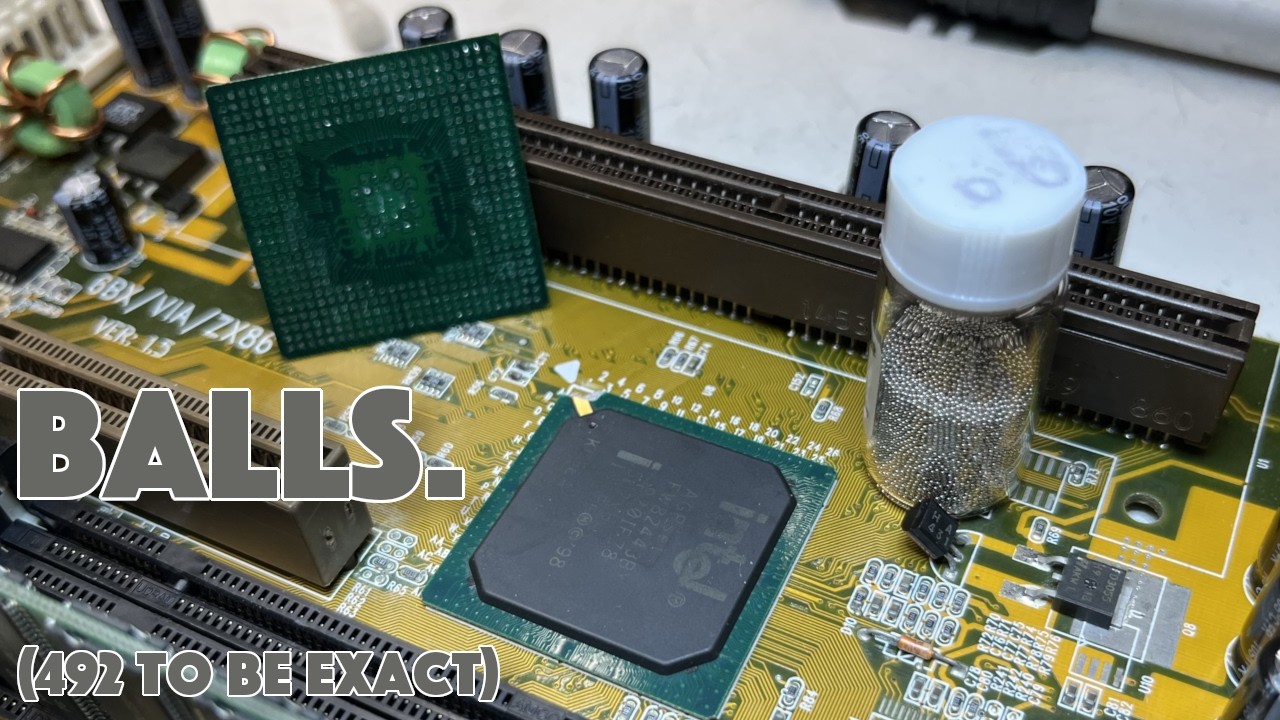 Reballing an Intel 440BX chipset to repair a Acorp 6BX86 Pentium II / AGP baby AT motherboard