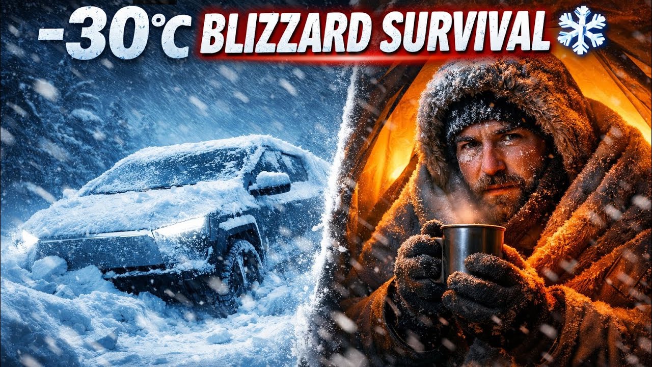 ❄️ Trapped in a -30°C Blizzard! | Cybertruck Solo Winter Camping Survival 🏕️