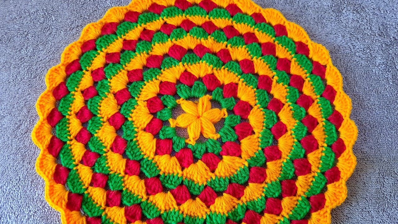 Thalposh design, Thalposh crochet new design, thalposh woolen design ,woolen rumal, round thalposh
