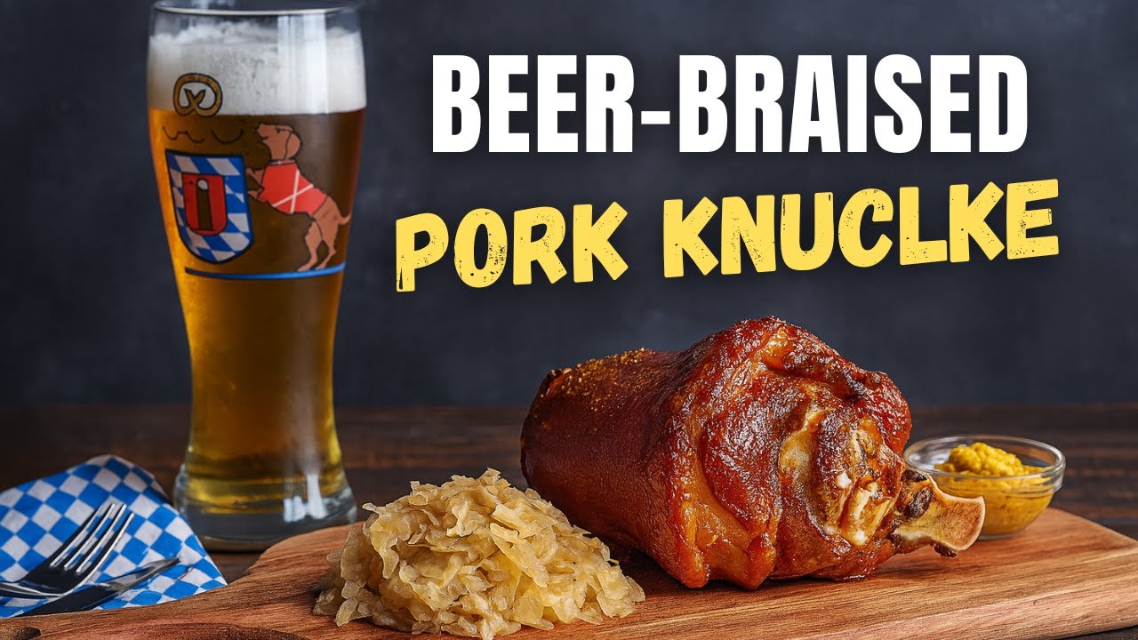 Beer-Braised Pork Knuckle (Schweinshaxe) 🍺 | Crispy & Juicy German Food #porkknuckle #germancuisine 