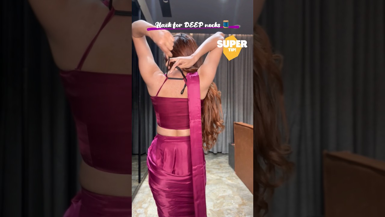 Jugaad for deep neck blouse💁🏻&zwj;♀️ #jugaad #deepneck #blouse #longhairstyles #saree #cocktaillook