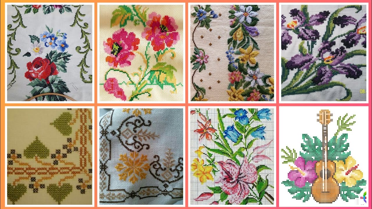 Floral cross stitch Hand embroidery  thick cotton / Beautifull Hand cross stitch