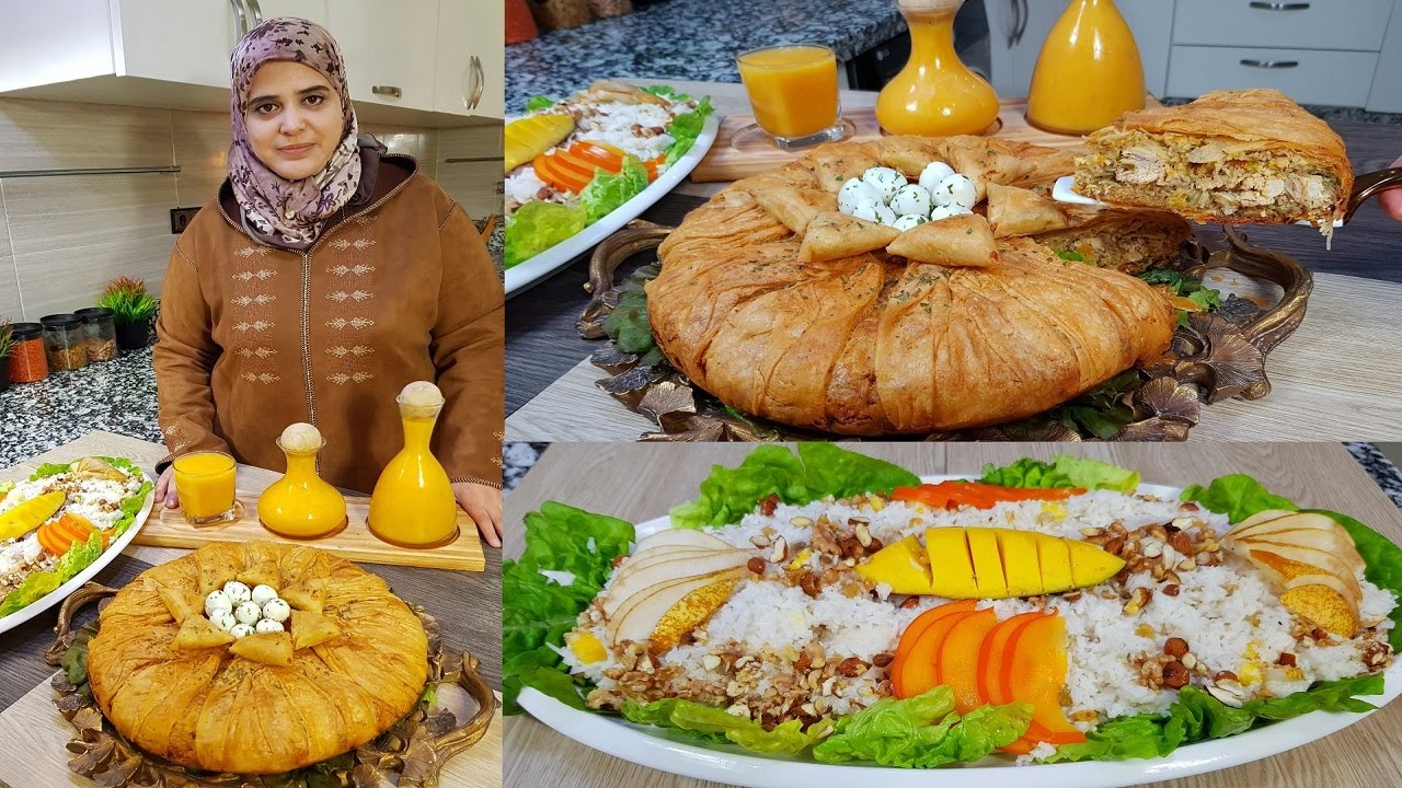 بسطيلة مالحة بالدجاج مذاقها خيااال بطريقة ساهلة ديال تحميرة الوجه  مع سلطة ديسير بالروز والفواكه