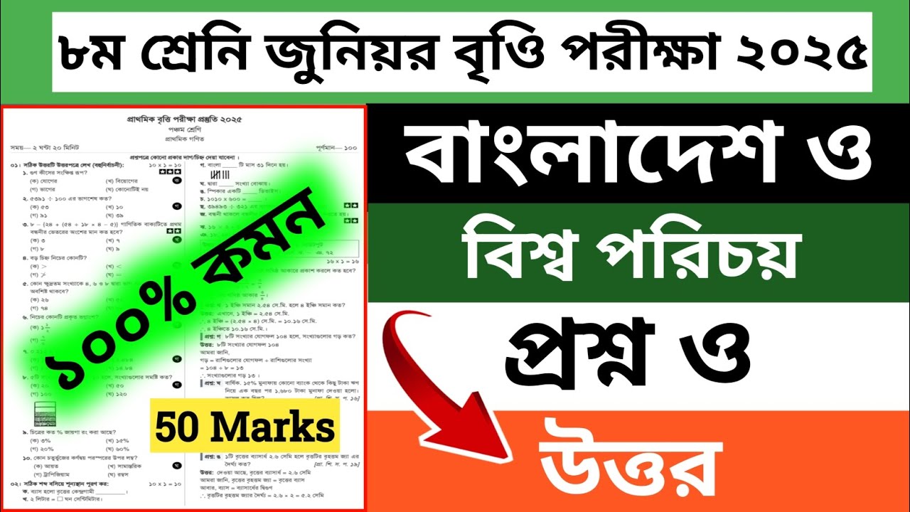 ৮ম শ্রেণির বৃত্তি পরীক্ষা বাংলাদেশ ও বিশ্ব পরিচয় প্রশ্ন | Class 8 britti Exam bgs Question 2025