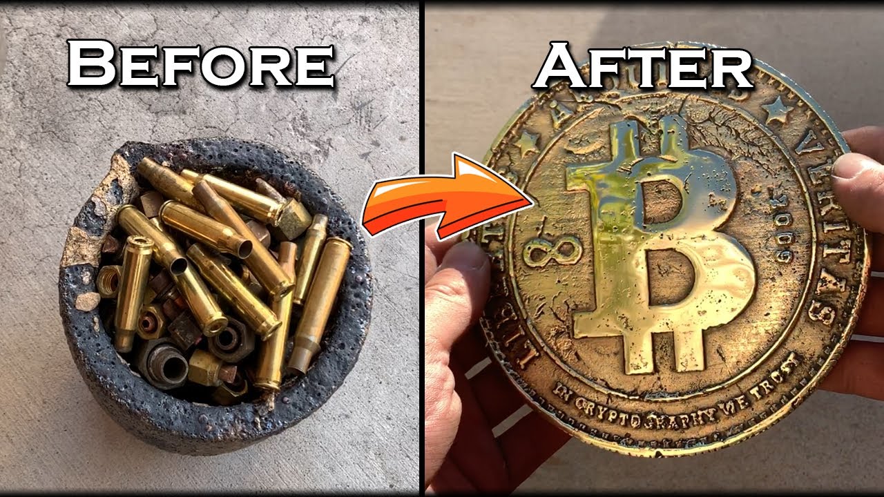 Casting A Huge Golden BITCOIN From Scrap Bolts & Bullet Casings - Simple Brass Metal Casting Process