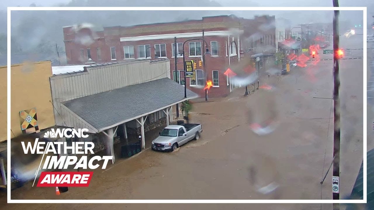 WATCH: Floodwaters rush through downtown Boone, NC during Helene