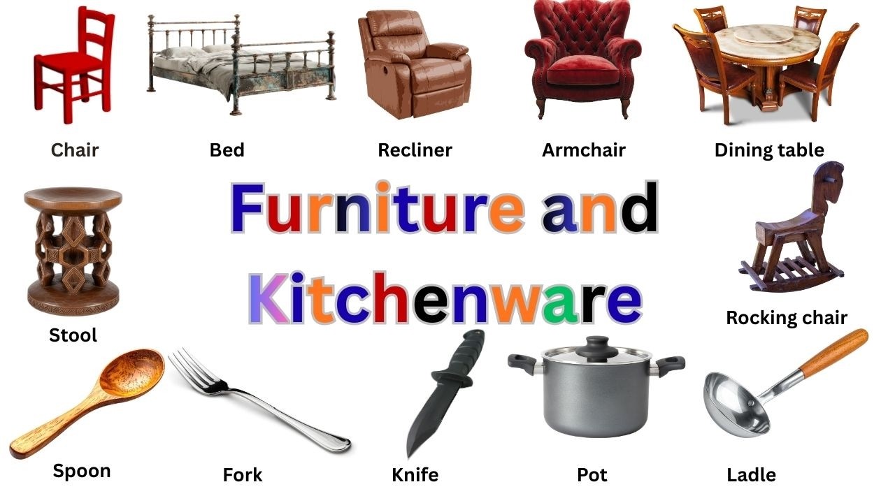 Furniture and kitchenware names in English with pictures