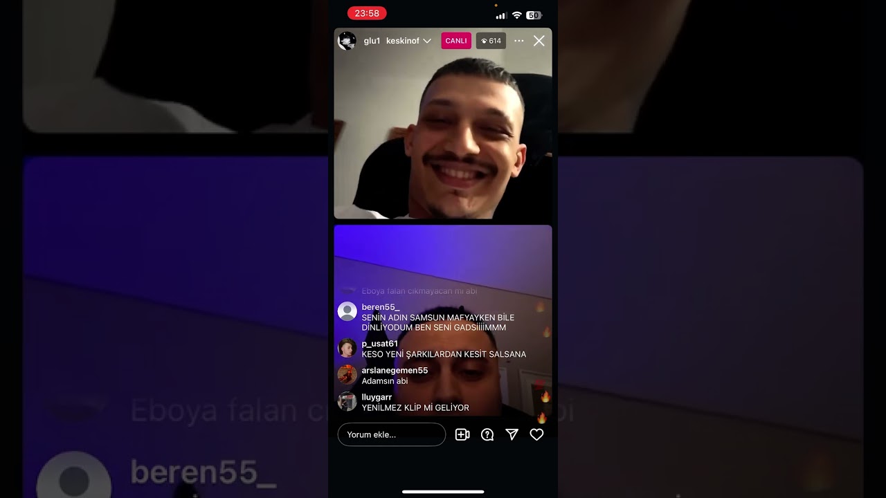 Keskin canlı yayın/ yeni şarkısını dinletiyor.