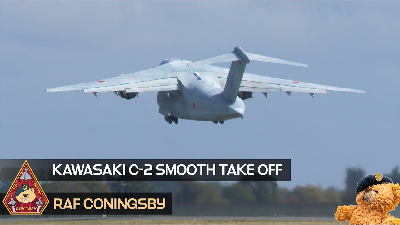 LISTEN TO THIS! GE F-138 / CF6-80 60,000lbs THRUST ENGINES IN KAWASAKI C-2 TAKEOFF • RAF CONINGSBY