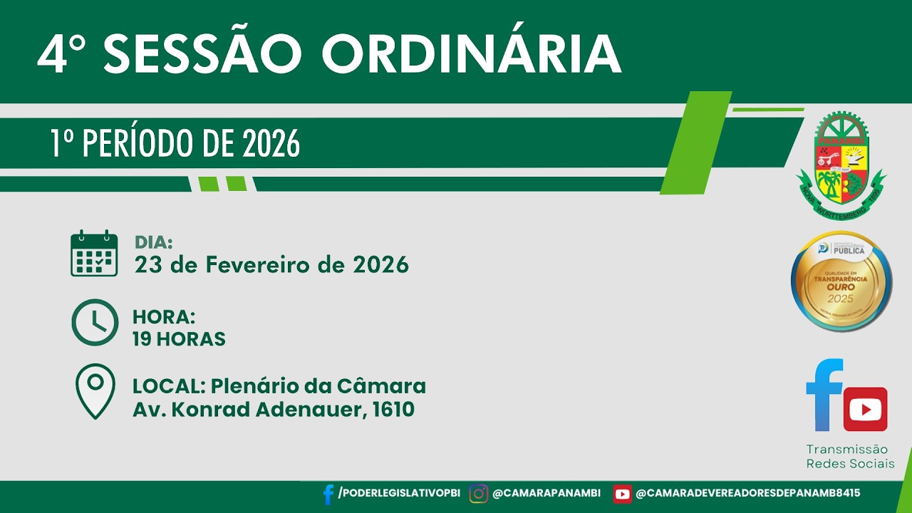 4ª Sessão Ordinária do 1º Período de 2026 - 23/02/2026