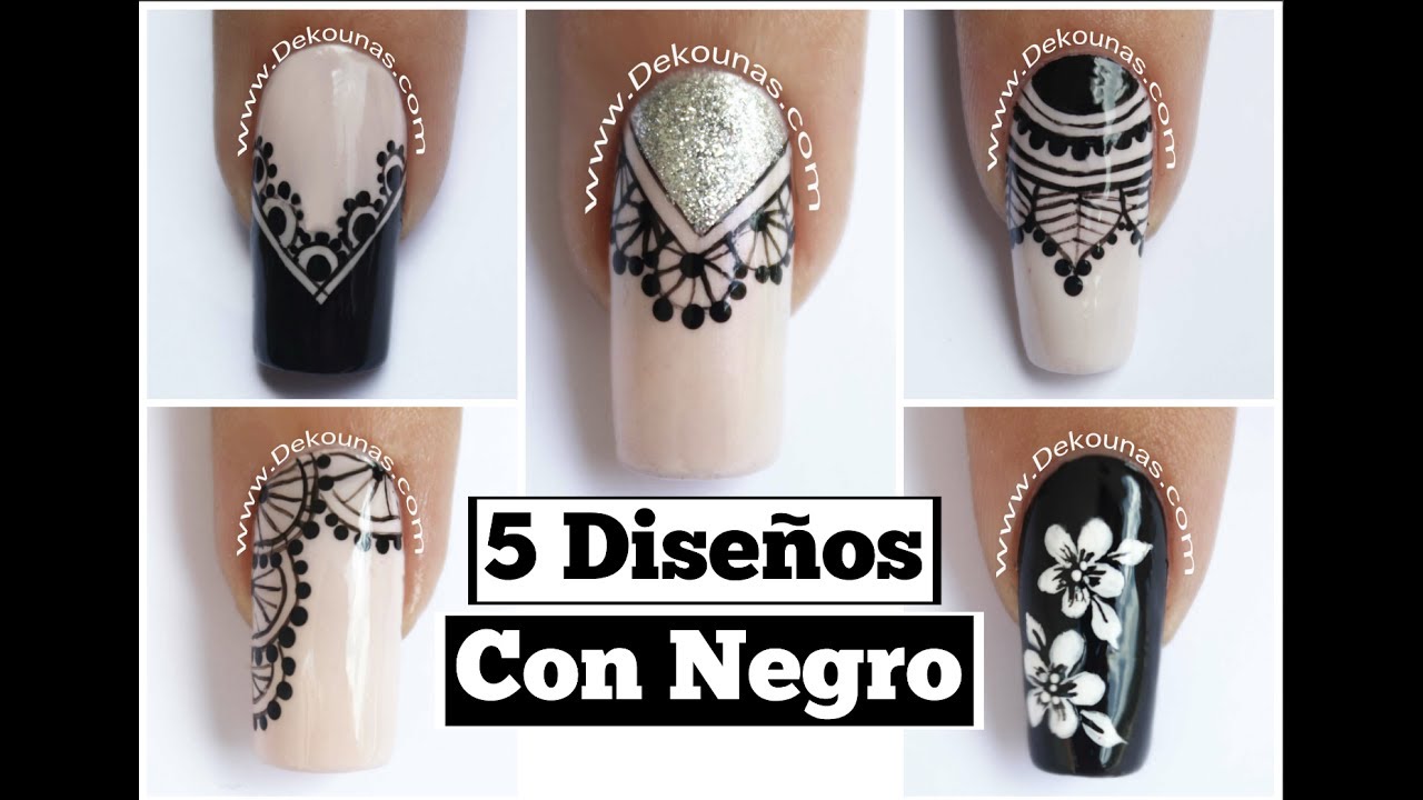 5 Diseños de uñas FACIL con negro - Easy black nails