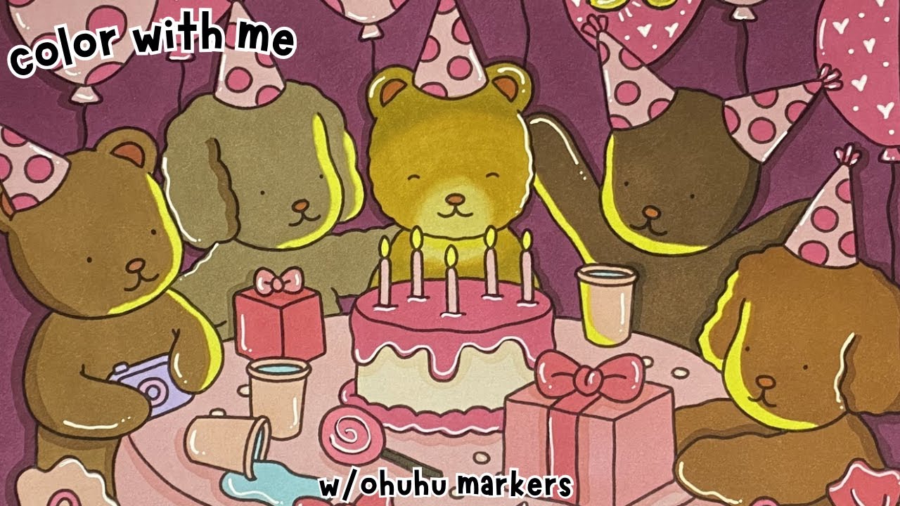 🎂 color with me: “birthday party” by bobbie goods using ohuhu markers 