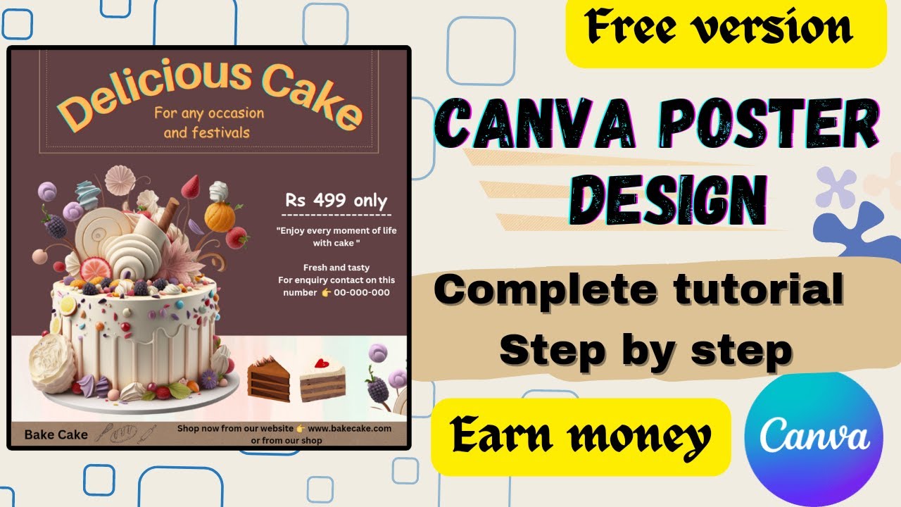 Canva poster design (cake) 🎂✨️💙 |Full tutorial for beginners,  step by step || #freelancing #canva