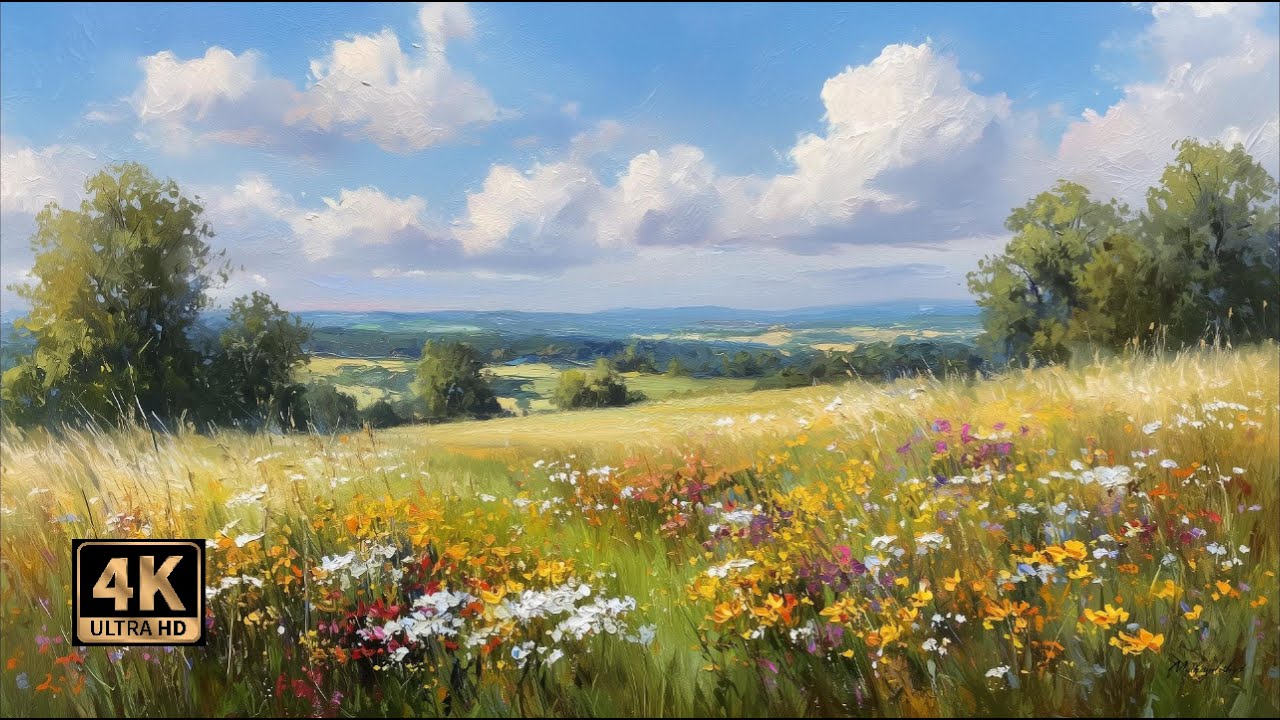Summer Wildflower Meadow – Realistic Oil Painting | Peaceful Nature Art for Home Ambience