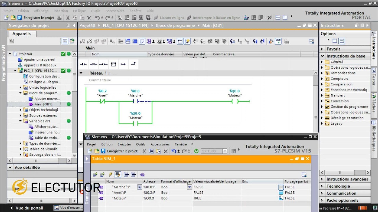 Programmation en Ladder d’un démarrage direct 1 sens sous TIA Portal | API Siemens S7-1500 CPU 1512C