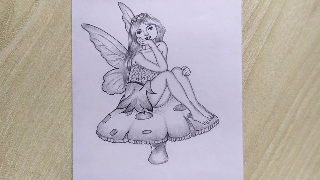 How To Draw A Fairy Sitting on a Mushroom || Pencil Sketch Drawing Step By Step