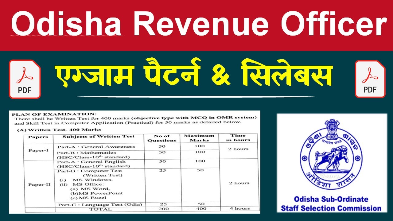 OSSC Revenue Inspector syllabus 2021 | Odisha Revenue Inspector syllabus 2021