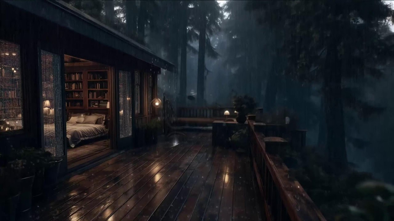 Soothing Rainy Nights in Secluded Woodland Cabin 🌲 Warm Fireplace & Rain on Window for Study, Sleep