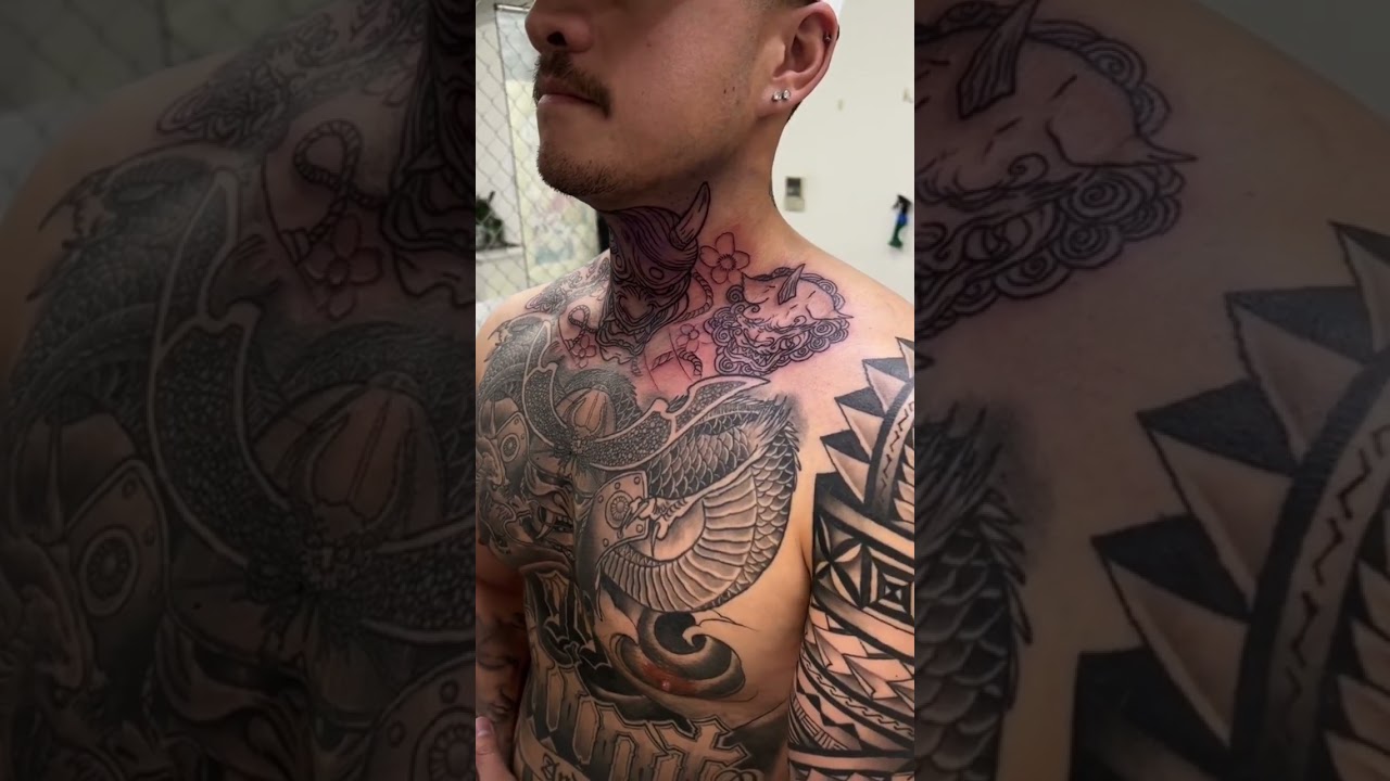 Japanese Neck Tattoo #tattoos #japanesetattoo #necktattoo #tattooideasforguys