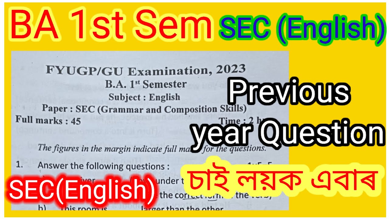 SEC(English) // BA 1st Semester//Final Exam Questions paper... Previous year....