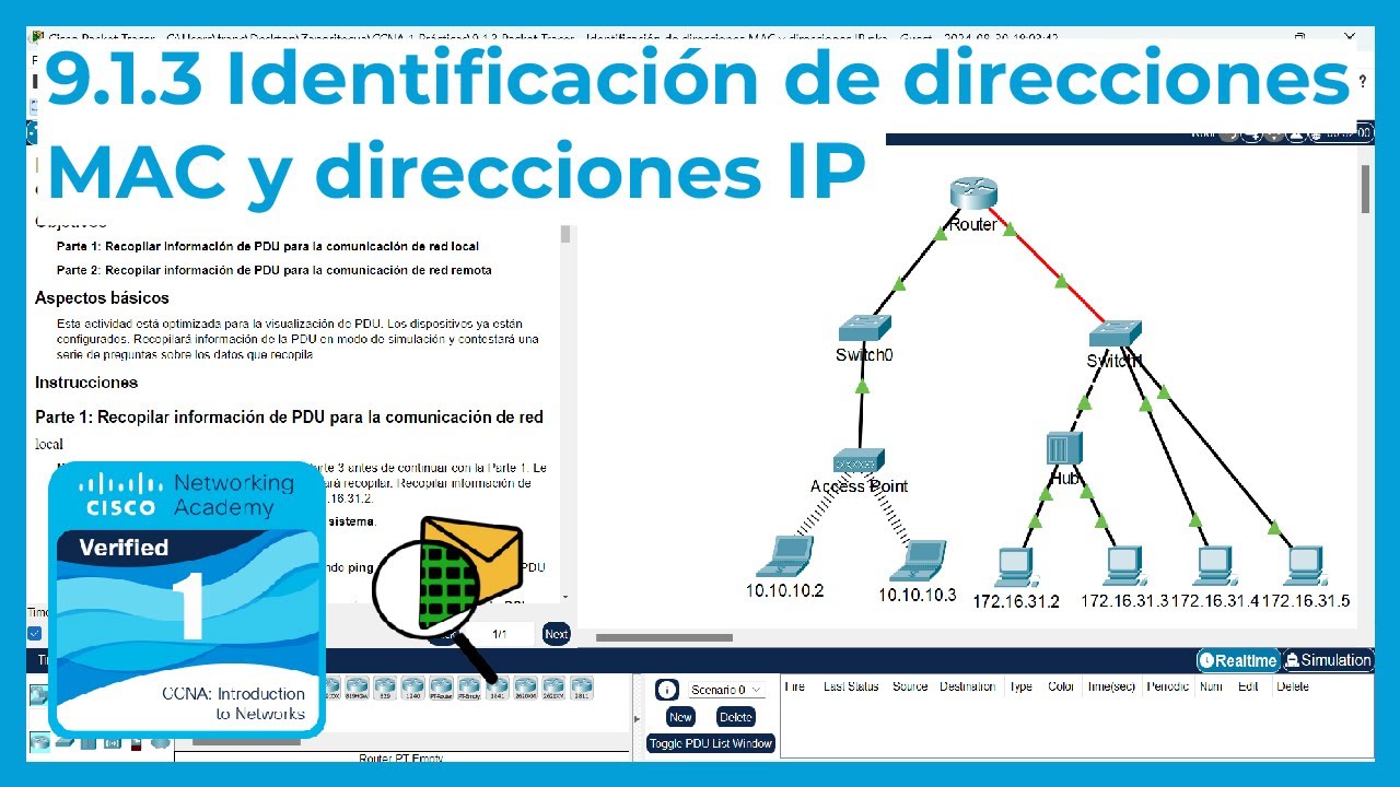 9.1.3 Packet Tracer 🔍📨 - Identificación de direcciones MAC y direcciones IP (CCNA Curso 1)