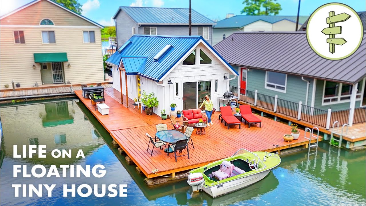 Woman Living in a Beautiful Floating Tiny House – Full Tour & How It Works