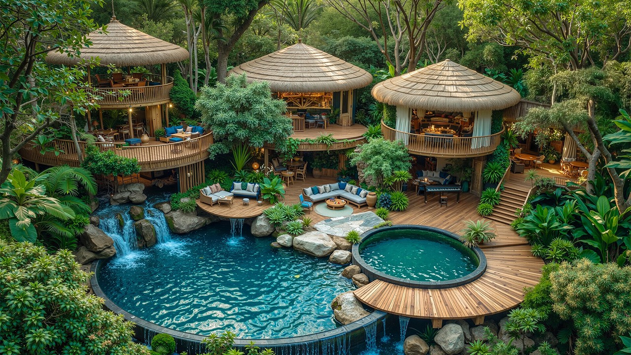 Tropical Jungle Villa in the Forest Coffee Jazz 🌿 Smooth Jazz & Nature Ambience for Relaxation