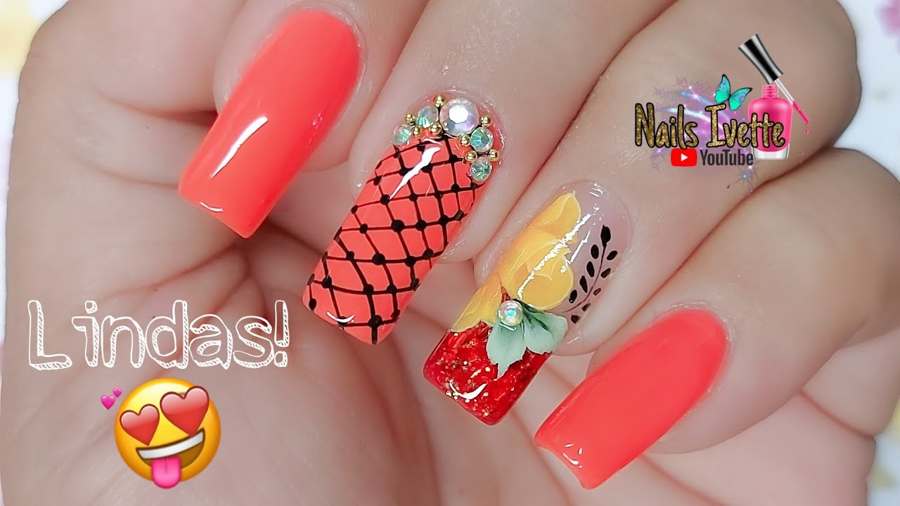 Decoración de uñas sencillas y delicadas en tono rojo / diseño de uñas pinceladas o one stroke