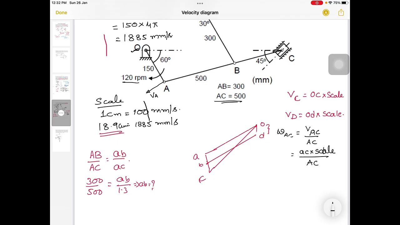 Kinematic of machines  | Velocity Diagram | Relative Velocity Method | Solved Example 2