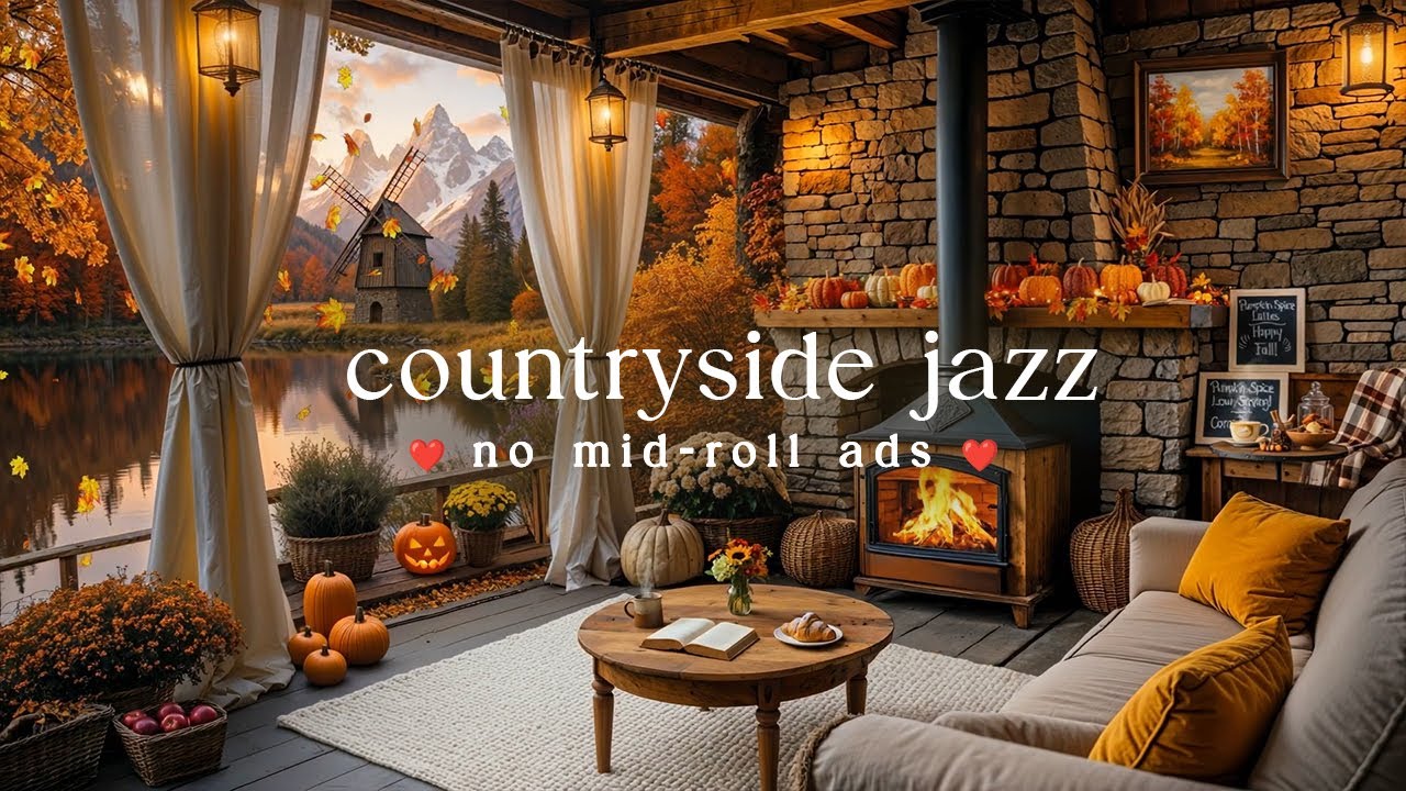 🍁 Countryside Lake Jazz (NO MID-ROLL ADS) Peaceful Autumn Ambience for Study, Work & Relaxation