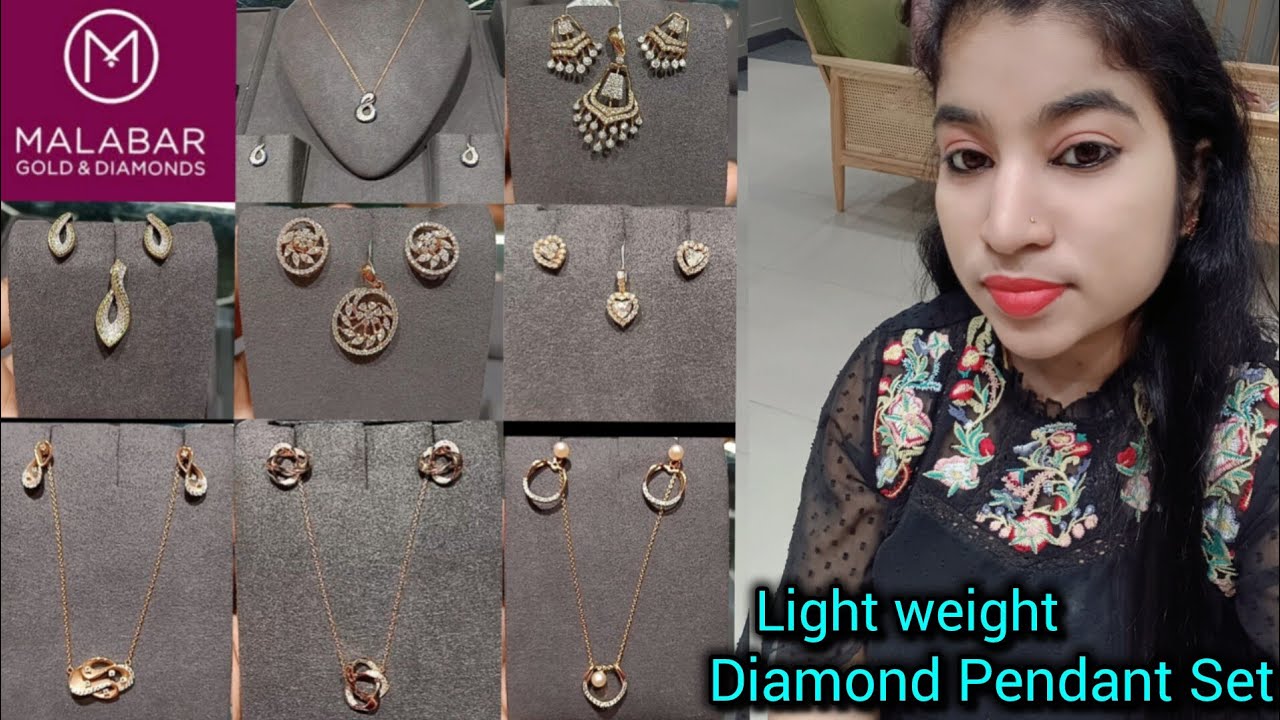 Light weight Diamond Pendant Chain and Earrings set with  Price from Malabar | Diamond pendant sets
