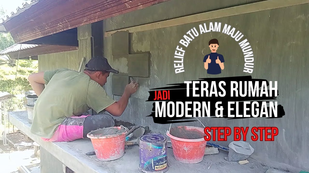 Relief Dinding Teras Rumah Minimalis dengan Motif Batu Alam Maju Mundur