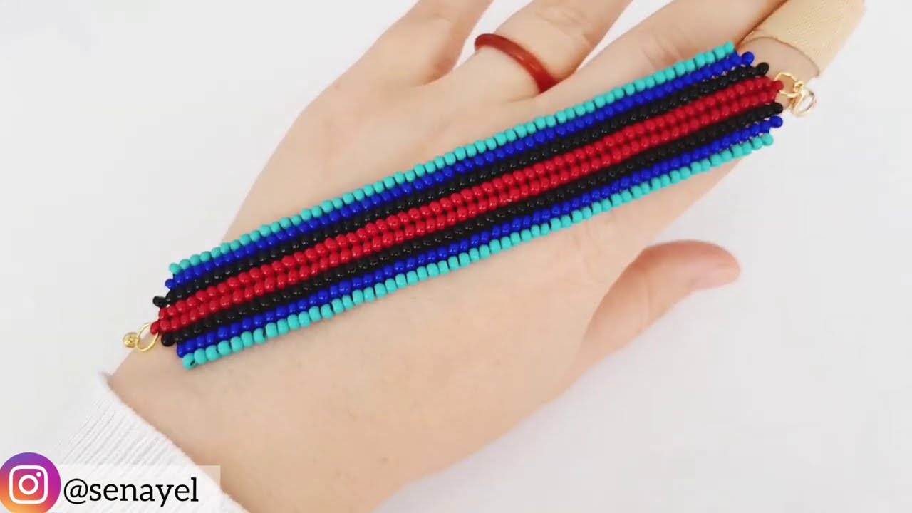 Herringbone Tekniği ile Hasır Bileklik Yapımı. Easy Herringbone Bracelet Making. Beading Tutorial.