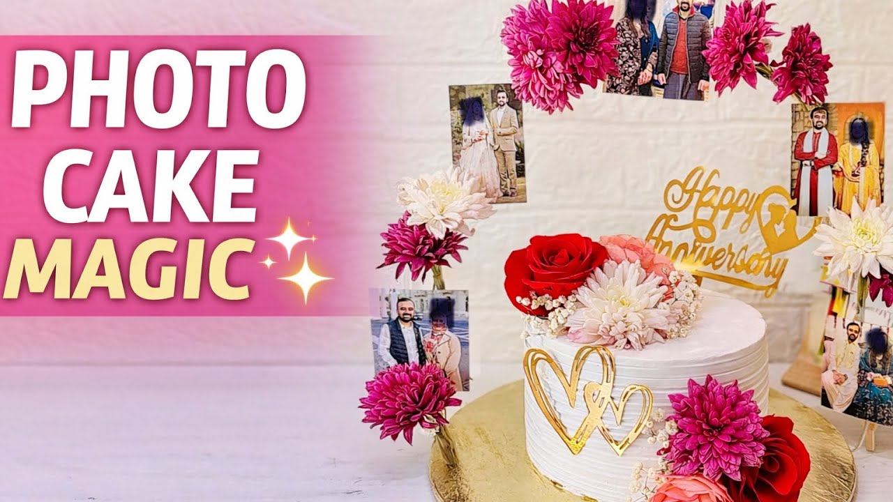 How to Make Anniversary Photo Cake | Trending Floral Cake Tutorial