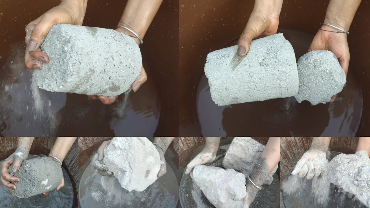 Dusty 🌪️ Soft cement concrete crumbling in water 💦/ 💯 satisfying video