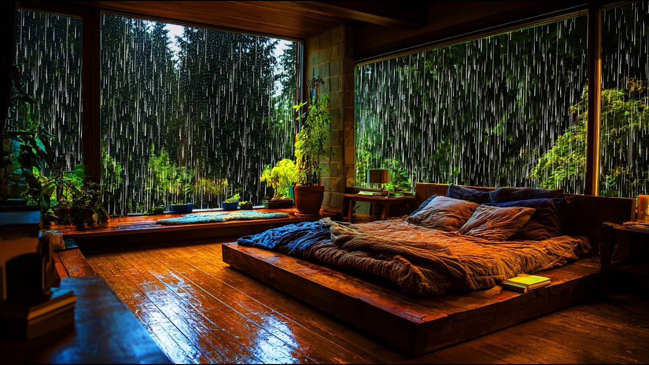 Deep Sleep in a Cozy Forest Bedroom with Heavy Rain Outside – Relaxing Nature Sounds