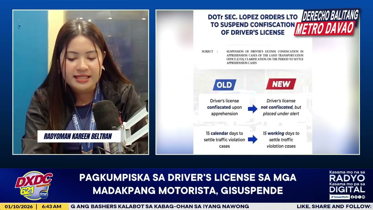 PAGKUMPISKA SA DRIVER'S LICENSE SA MGA MADAKPANG MOTORISTA, GISUSPENDE