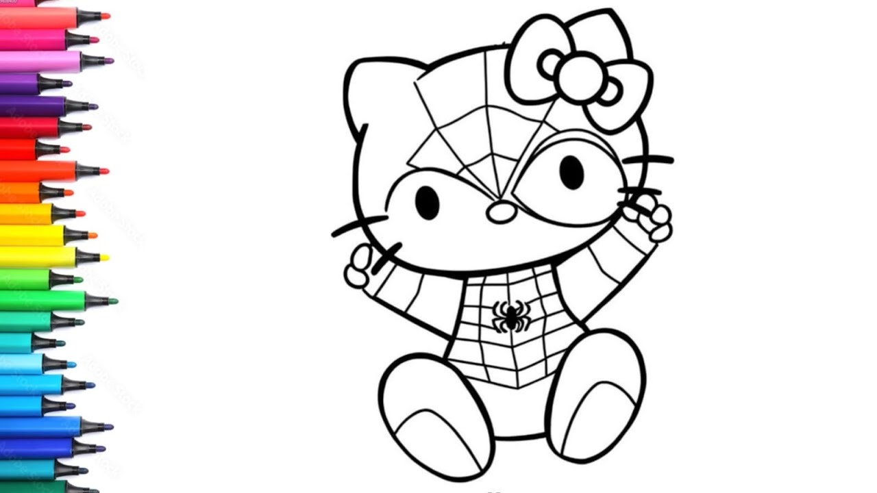 Как нарисовать Человека-паука и Hello Kitty | Простое рисование, раскрашивание и раскрашивание дл...