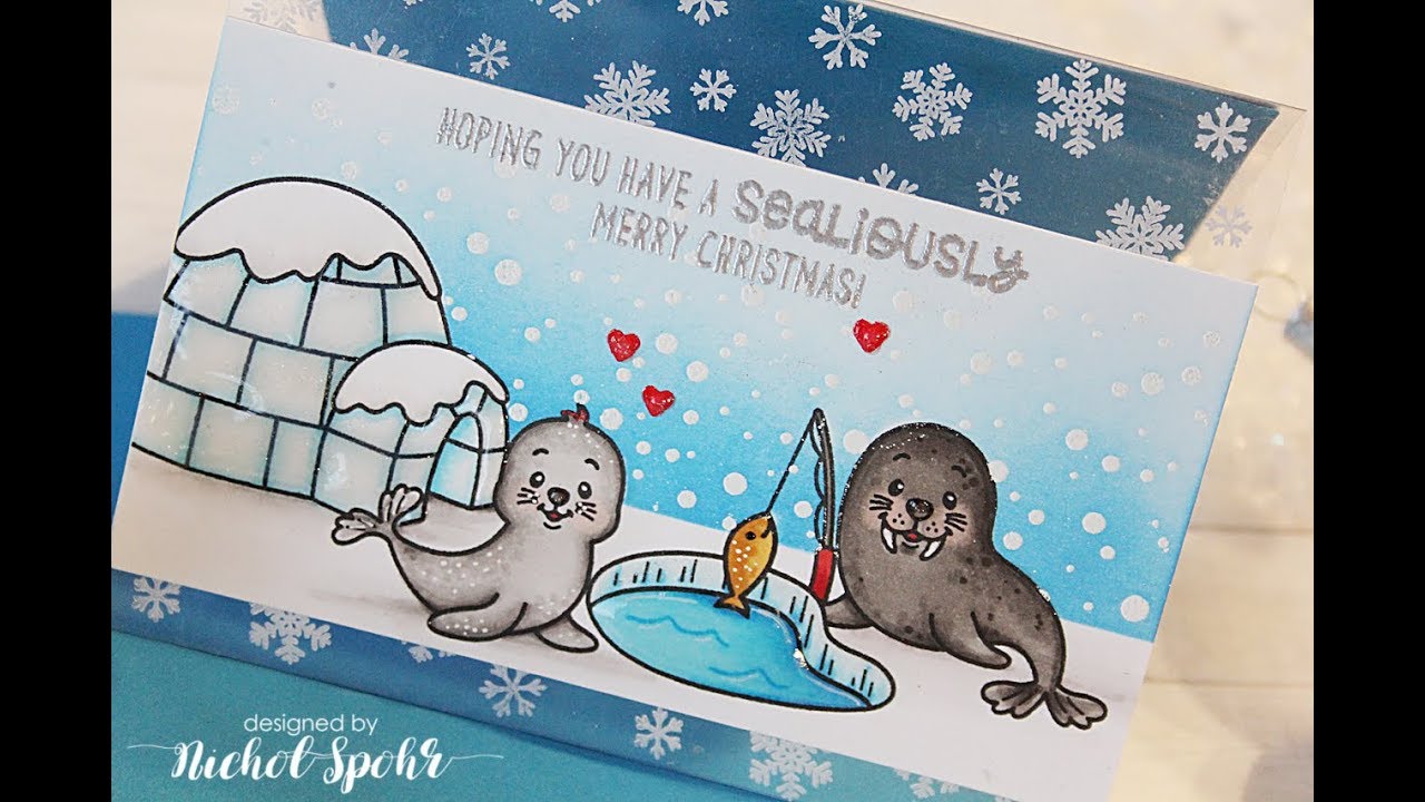 Clear Acetate Card with Stamped, Masked, Inked Winter Scene
