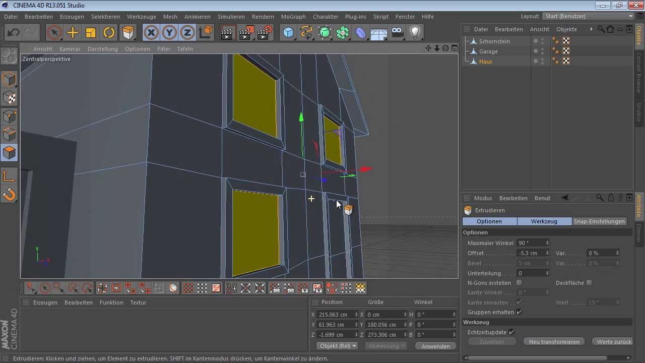 [2.12.2] Übung: Haus modellieren - Teil 2: Tür und Fenster (C4D-Video-Training)
