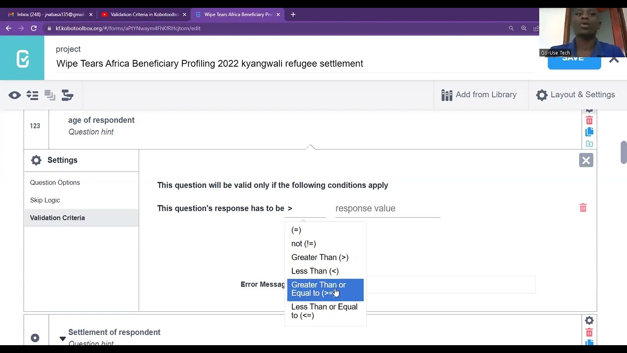 Reduce on Data errors using Validation Criteria in Kobotoolbox