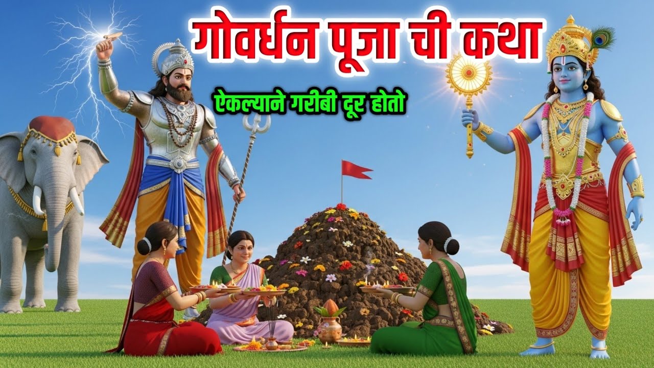 गोवर्धन पूजेची महान कथा | श्रीकृष्णाने इंद्राचा अहंकार कसा मोडला । Govardhan puja story #govardhan 