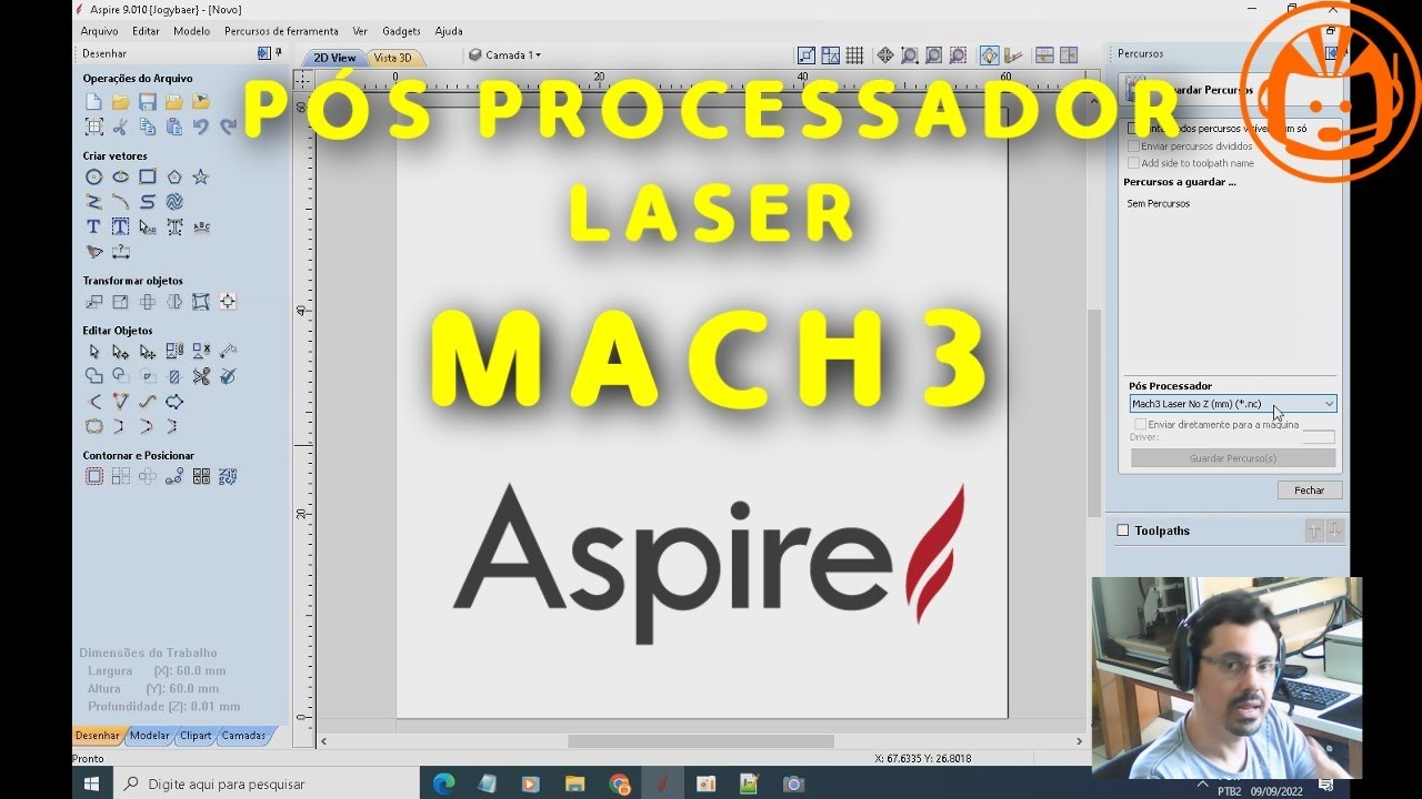 Configurando Pós Processador no Vectric Aspire para rodar Percursos Gcode Laser Diodo no Mach3
