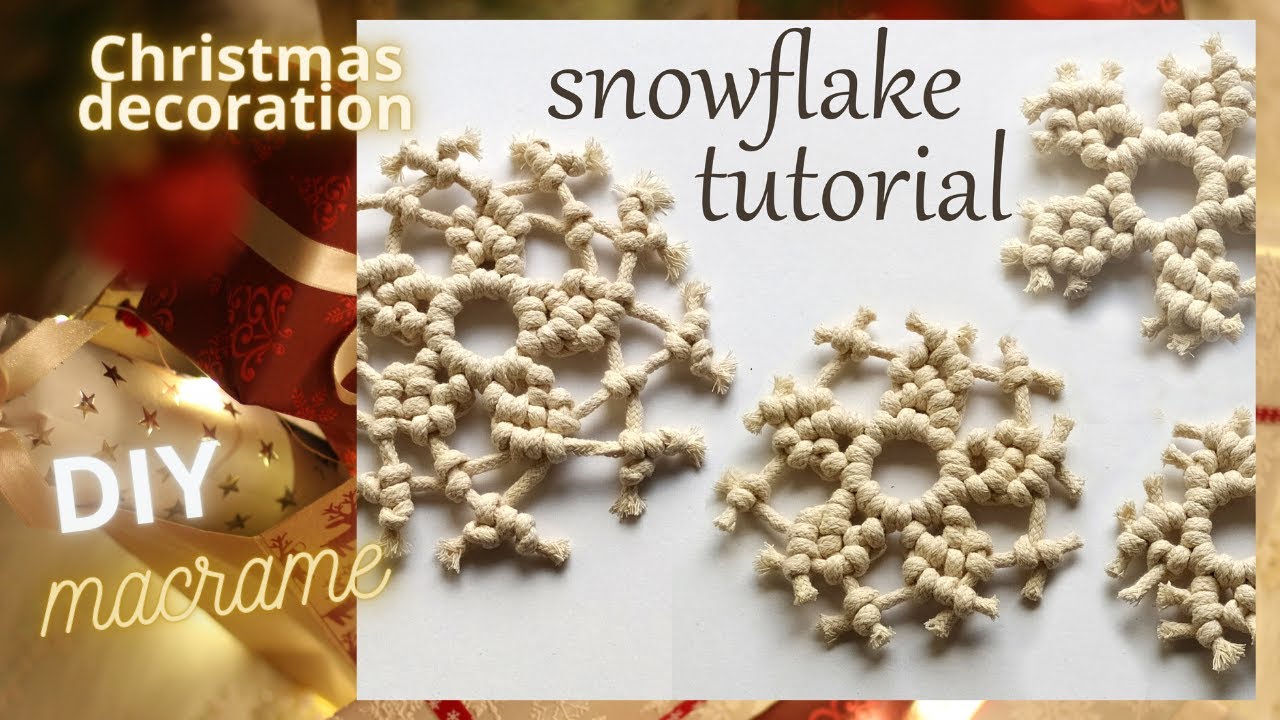 DIY macrame no ring snowflake tutorial: Christmas star ringless, easy pattern, holiday home decor