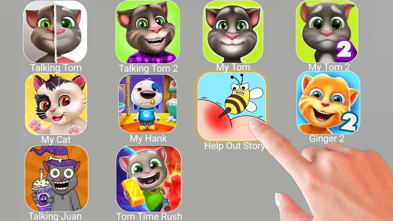 Talking Tom,Help out story,TalkingTom2,My Tom,MyTom2,My Cat,My Hank,Ginger2,Talking Juan,TomTimeRush