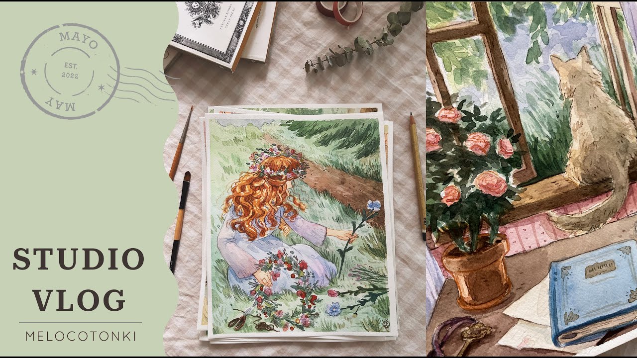 STUDIO VLOG 🌿 | ilustraciones cottagecore 🧺, trabajando en acuarelas originales